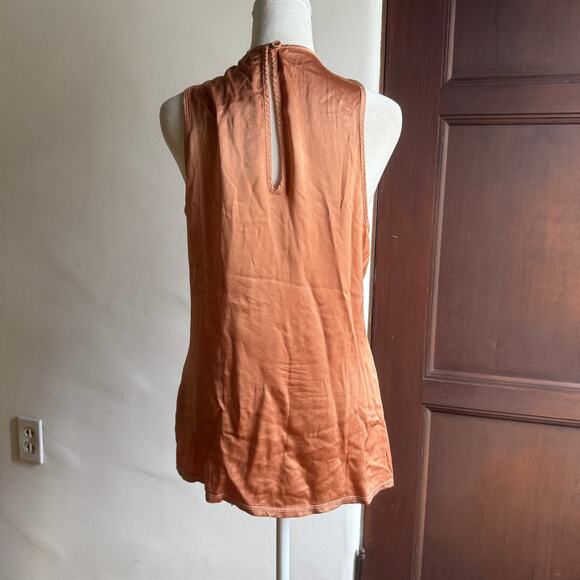 LANSTON Copper Satin Cross Front Flyaway Halter Style Sleeveless Top Small BNWT - Picture 4 of 6